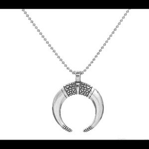 Silver Horn Crescent Moon Tribal Pendant Necklace